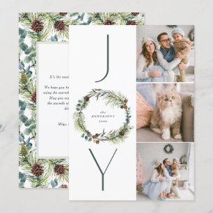 Cartes Pour Fêtes Annuelles JOY Botanical Pine Wreath Photo Collage Noël