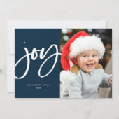 Cartes Pour Fêtes Annuelles Joy brush script marine moderne une photo Noël (Devant)