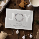 Cartes Pour Fêtes Annuelles 'JOY' Christmas Botanical Wreath Holiday Card<br><div class="desc">Modern watercolor christmas holiday card. Featuring a chic background with white typography 'JOY' including a rustic watercolour botanical winter painted wreath,  a personalized message,  your family name and the year.</div>
