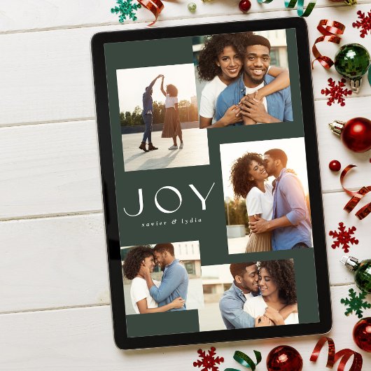 Cartes Pour Fêtes Annuelles Joy cinq photo collage vert moderne Noël