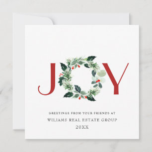 Cartes Pour Fêtes Annuelles JOY Couronne festive de houx à baies Noël