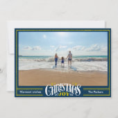 Cartes Pour Fêtes Annuelles JOY Dusty Blue Gold Script Simple Photo Noël (Devant)