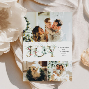Cartes Pour Fêtes Annuelles JOY Élégant 3 Photo Or Noël Vert