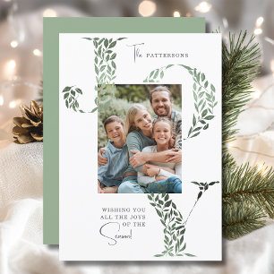 Cartes Pour Fêtes Annuelles Joy Elegant Noël Floral Typographie Photo
