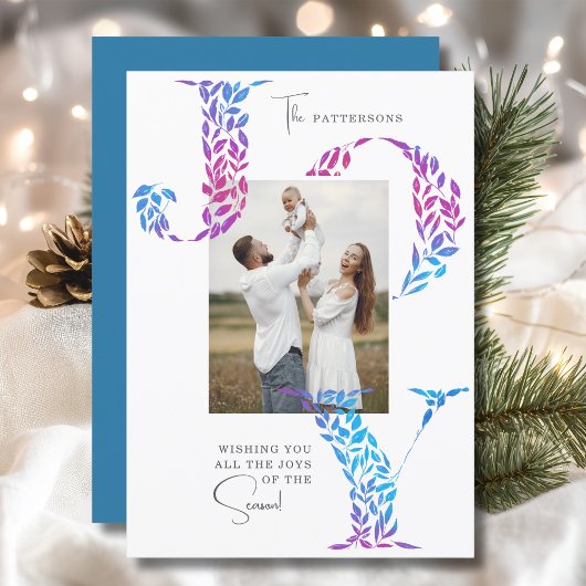 Cartes Pour Fêtes Annuelles Joy Elegant Noël Typographie florale Photo