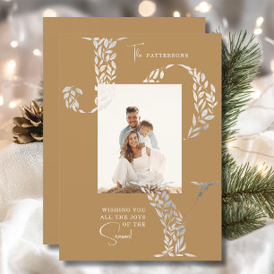 Cartes Pour Fêtes Annuelles Joy Elegant Noël Typographie florale Photo