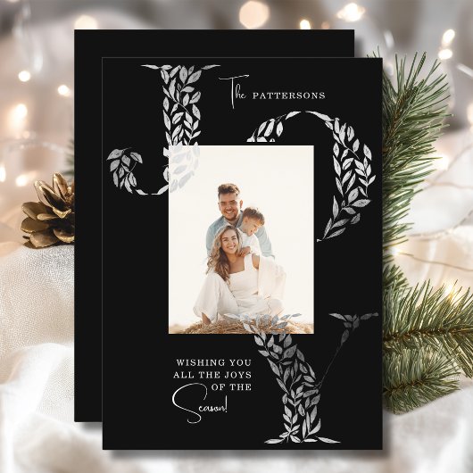 Cartes Pour Fêtes Annuelles Joy Elegant Noël Typographie florale Photo