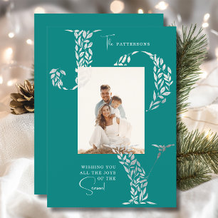 Cartes Pour Fêtes Annuelles Joy Elegant Noël Typographie florale Photo