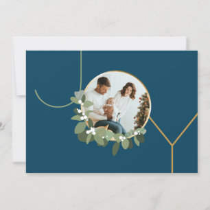 Cartes Pour Fêtes Annuelles Joy Family Photo Modern Wreath Blue Holiday