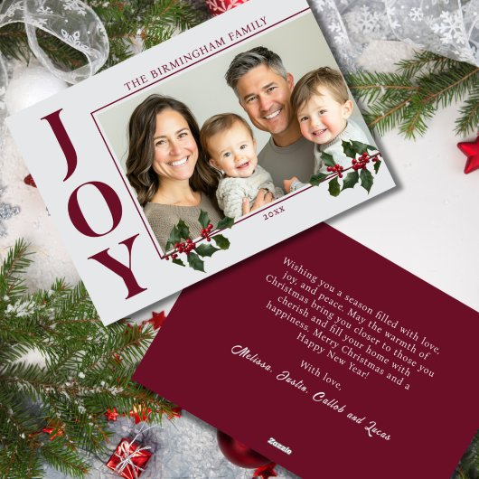 Cartes Pour Fêtes Annuelles JOY Family Photo Red Flat Holiday Card