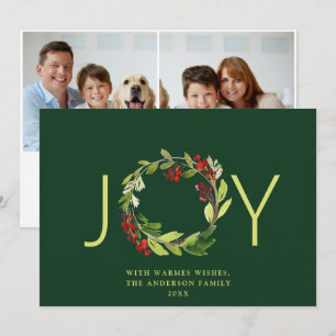 Cartes Pour Fêtes Annuelles JOY Festive Holly Berry Wreath Noël 2 Photo