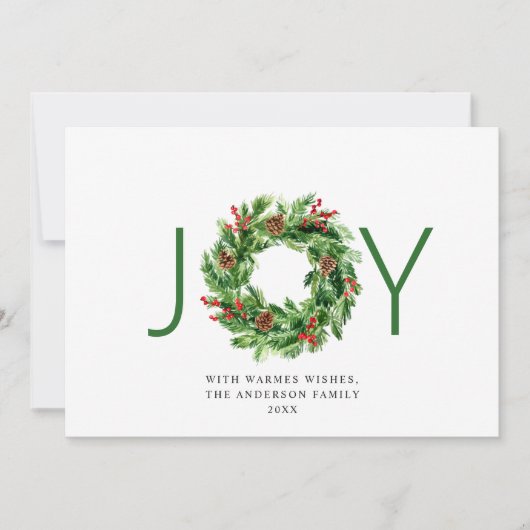 Cartes Pour Fêtes Annuelles JOY Festive Holly Berry Wreath Noël 3 Photo (Devant)