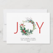 Cartes Pour Fêtes Annuelles JOY Festive Holly Berry Wreath voeux de Noël (Devant)