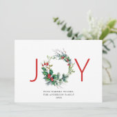 Cartes Pour Fêtes Annuelles JOY Festive Holly Berry Wreath voeux de Noël (Debout devant)