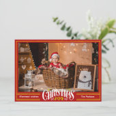 Cartes Pour Fêtes Annuelles JOY Festive Red Gold Script Simple Photo Noël (Debout devant)