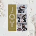 Cartes Pour Fêtes Annuelles JOY Foliage Lettering Gold Photo Collage<br><div class="desc">JOY Foliage Lettrage or Noël Photo Collage Carte Plat | Envoyez vos voeux de Noël avec ce carte photo de vacances fantastiques. Il présente la typographie décorative du feuillage JOY et la motif festive. Personnalisez en ajoutant des noms,  des messages et des photos.</div>