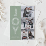 Cartes Pour Fêtes Annuelles JOY Foliage Lettering Sage Green Photo Collage<br><div class="desc">JOY Foliage Lettres Terracotta Noël Photo Collage Carte Plat | Envoyez vos voeux de Noël avec ce carte photo de vacances fantastiques. On y retrouve le feuillage JOY,  la typographie décorative et le motif festif. Personnalisez la carte verte sage en ajoutant des noms,  des messages et des photos.</div>