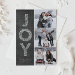 Cartes Pour Fêtes Annuelles JOY Foliage Lettrage Chalkboard Photo Collage<br><div class="desc">JOY Foliage Lettres rouge Noël Photo Collage Carte Plat | Envoyez vos voeux de Noël avec ce carte photo de vacances fantastiques. Il présente la typographie décorative du feuillage JOY et le motif festif sur arrière - plan faux tableau. Personnalisez en ajoutant des noms,  des messages et des photos.</div>