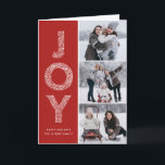 Cartes Pour Fêtes Annuelles JOY Foliage Typographie Red Christmas Photo Collag<br><div class="desc">JOY Foliage Typographie Red Christmas Photo Collage Carte de vacances | Envoyez vos voeux de Noël avec cette carte de collage photo fantastique de vacances. Il présente la typographie décorative du feuillage JOY et la motif festive. D'autres couleurs sont disponibles.</div>