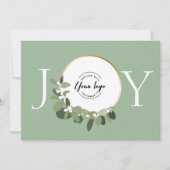 Cartes Pour Fêtes Annuelles Joy Green White Gold Wreath Modern Custom Logo (Devant)