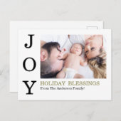 Cartes Pour Fêtes Annuelles JOY Holiday Blessures Photo Family Holiday Card (Devant / Derrière)