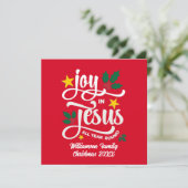 Cartes Pour Fêtes Annuelles Joy in Jesus Christian Christmas Family Name (Debout devant)