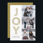 Cartes Pour Fêtes Annuelles JOY Letting Gold Christmas Photo Collage<br><div class="desc">JOY Foliage Lettrage or Noël Photo Collage Carte Plat | Envoyez vos voeux de Noël avec ce carte photo de vacances moderne et fantasque. Il présente la typographie décorative du feuillage JOY et la motif festive. Personnalisez en ajoutant des noms,  des messages et des photos.</div>