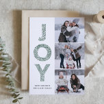 Cartes Pour Fêtes Annuelles JOY Letting Green Christmas Photo Collage<br><div class="desc">JOY Foliage Lettres Green Christmas Photo Collage Carte Plat | Envoyez vos voeux de Noël avec ce carte photo de vacances moderne et fantasque. Il présente la typographie décorative du feuillage JOY et la motif festive. Personnalisez en ajoutant des noms,  des messages et des photos.</div>