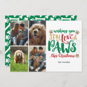Cartes Pour Fêtes Annuelles Joy Love Paws Christmas Chien vert 4-Photo (Devant / Derrière)