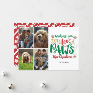 Cartes Pour Fêtes Annuelles Joy Love Paws Joyeux Chien de Noël Rouge 4-Photo