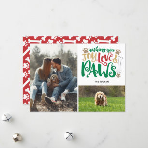 Cartes Pour Fêtes Annuelles Joy Love Paws Peace Chien Rouge Vert 2 Photo