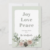Cartes Pour Fêtes Annuelles Joy Love Peace Christmas Roses Pine Cone (Devant)