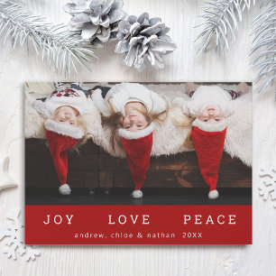 Cartes Pour Fêtes Annuelles JOY LOVE PEACE Noël Funny Photo Rouge
