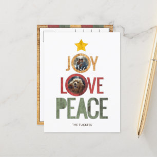 Cartes Pour Fêtes Annuelles Joy Love Peace Rustic Photo Arbre de Noël