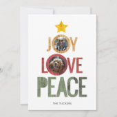 Cartes Pour Fêtes Annuelles Joy Love Peace Rustic Photo Arbre de Noël (Devant)