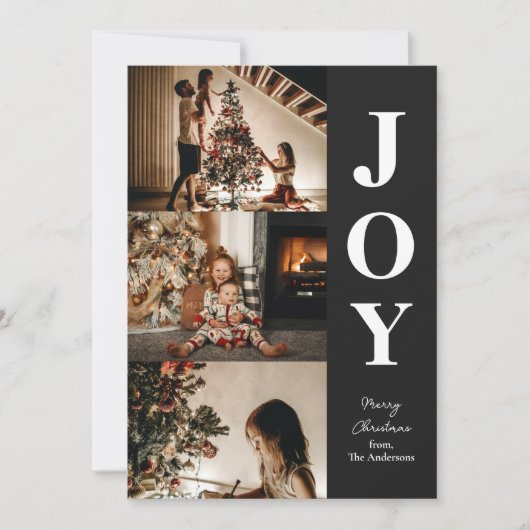 Cartes Pour Fêtes Annuelles Joy Modern Black Christmas 3 Photo Collage (Devant)