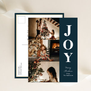Cartes Pour Fêtes Annuelles Joy Modern Blue Christmas 3 Photo Collage