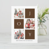 Cartes Pour Fêtes Annuelles JOY Modern Brown Fun Script Photo Collage Simple (Debout devant)