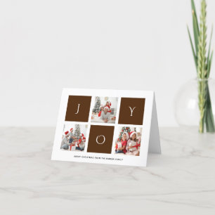 Cartes Pour Fêtes Annuelles JOY Modern Brown Fun Script Photo Collage Simple