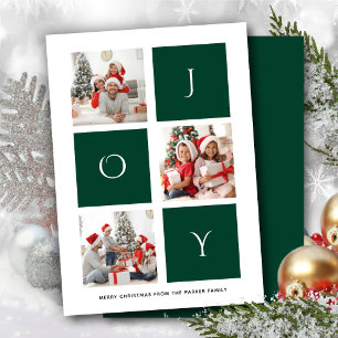 Cartes Pour Fêtes Annuelles JOY Modern Green Fun Script Photo Collage Simple