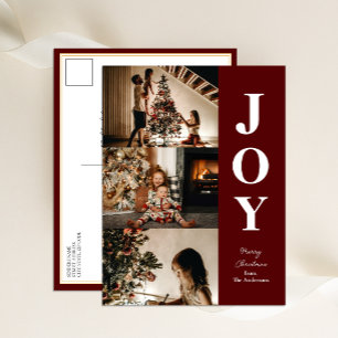 Cartes Pour Fêtes Annuelles Joy Modern Red Christmas 3 Photo Collage
