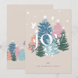 Cartes Pour Fêtes Annuelles Joy Pastel Aquarelle de Noël Arbre Forêt et colomb