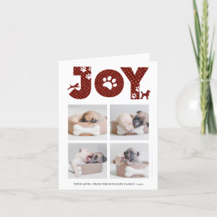 Cartes Pour Fêtes Annuelles JOY Paws Gold Pet Lovers Four Photo Collage