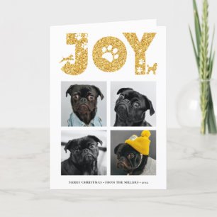 Cartes Pour Fêtes Annuelles JOY Paws Gold Pet Lovers Four Photo Collage