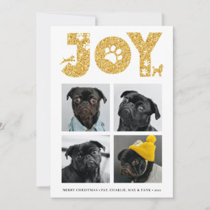 Cartes Pour Fêtes Annuelles JOY Paws Gold Pet Lovers Four Photo Collage