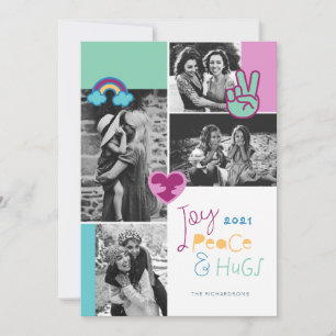 Cartes Pour Fêtes Annuelles Joy Peace & Hugs Fun Christmas Emoji Photo Collage