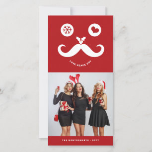Cartes Pour Fêtes Annuelles Joy Peace Love Moustache Sourire Visage drôle Phot