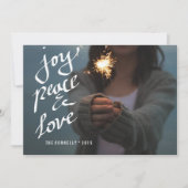 Cartes Pour Fêtes Annuelles Joy Peace Love Script Whimsical Holiday Photo (Devant)