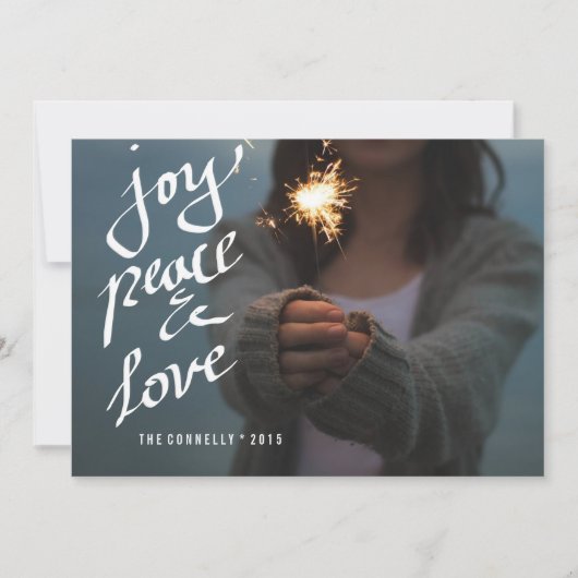 Cartes Pour Fêtes Annuelles Joy Peace Love Script Whimsical Holiday Photo (Devant)