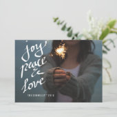 Cartes Pour Fêtes Annuelles Joy Peace Love Script Whimsical Holiday Photo (Debout devant)